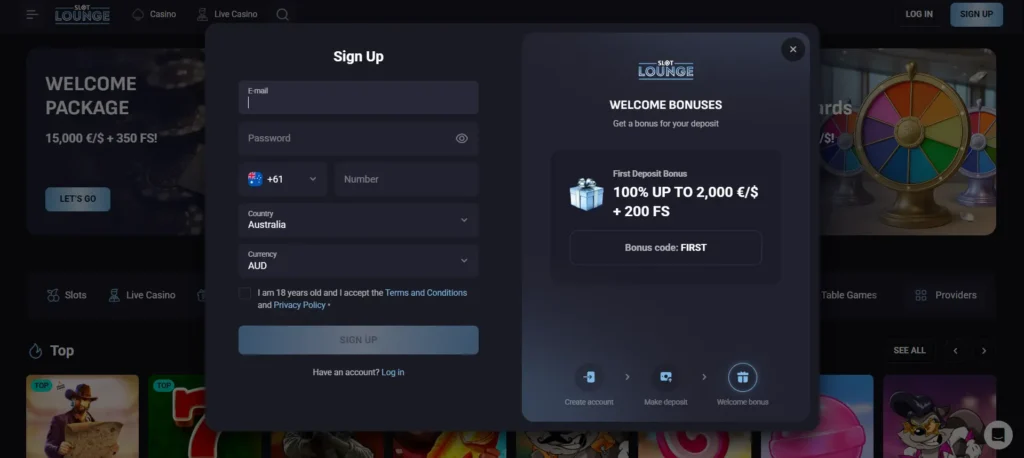 Registration Process Page at Slot Lounge